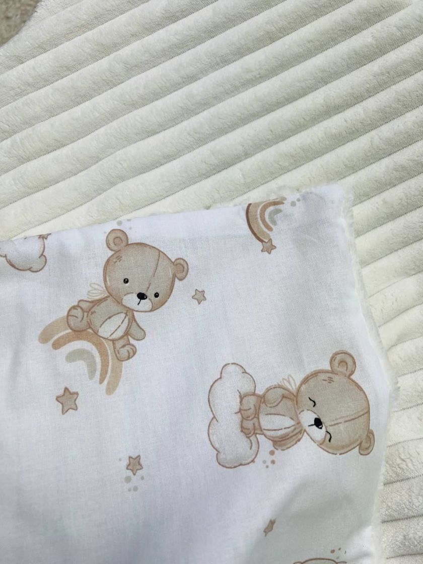 ❤ Плед в пологовий, мінкі плюш, без утеплювача, 100см на 80см. Колір, принт - Плюш смужка молочний, ведмеді невзрачні (#31297378