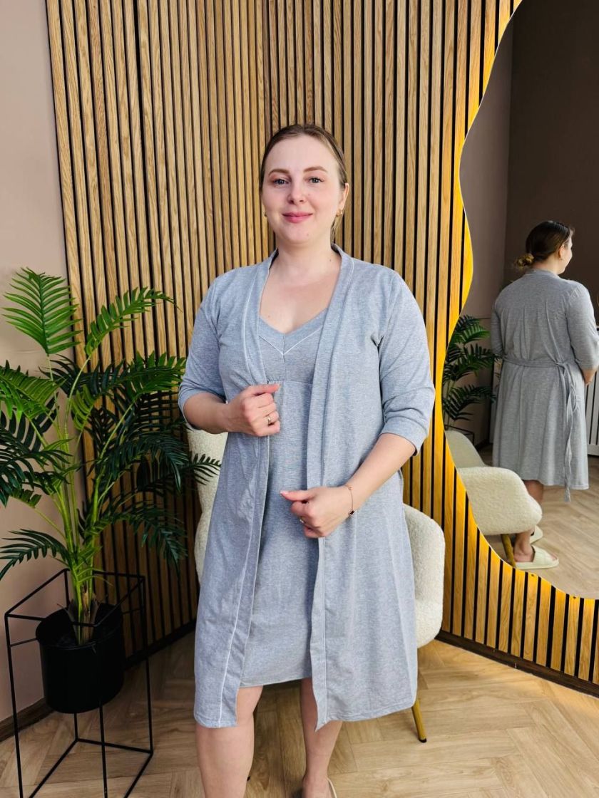 ❤ Комплет сорочка та халат для годування "Кант". Колір - Сірий. Розмір - 56-58 (#62645465) ✓ Anna Konvert