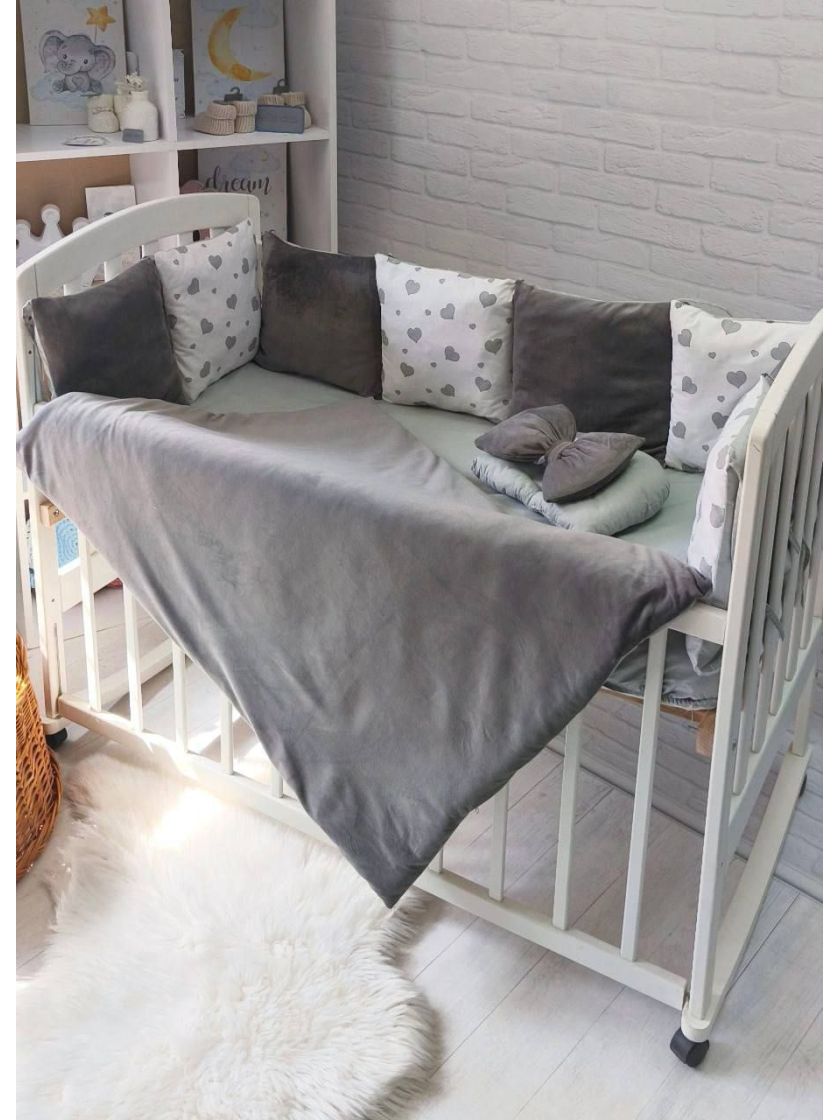 ❤ Набір на 3 боки велюр Elliz. Колір - Сірий з сірими серцями (#84696018) ✓ Anna Konvert