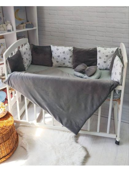 ❤ Набір на 3 боки велюр Elliz. Колір - Сірий з сірими серцями (#84696018) ✓ Anna Konvert 2