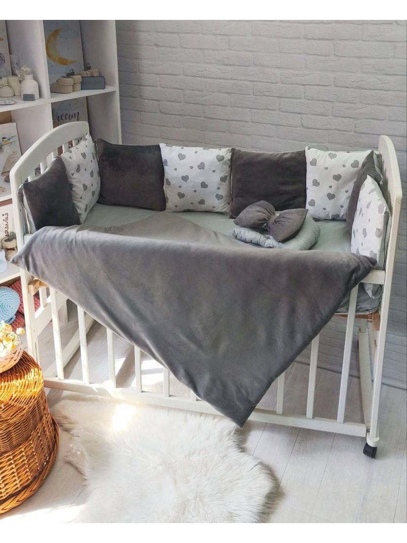 ❤ Набір на 3 боки велюр Elliz. Колір - Сірий з сірими серцями (#84696018) ✓ Anna Konvert