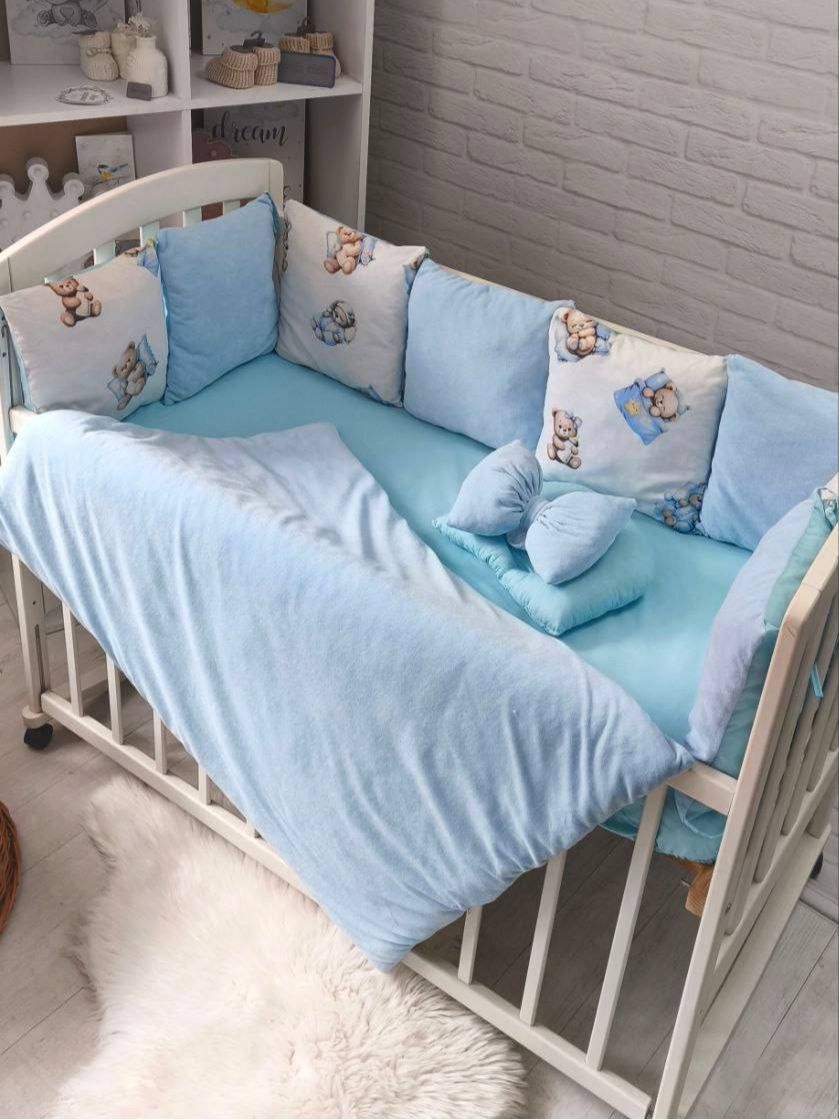 ❤ Набір на 3 боки велюр Elliz. Колір - Блакитний ведмедик на подушці (#56657465) ✓ Anna Konvert