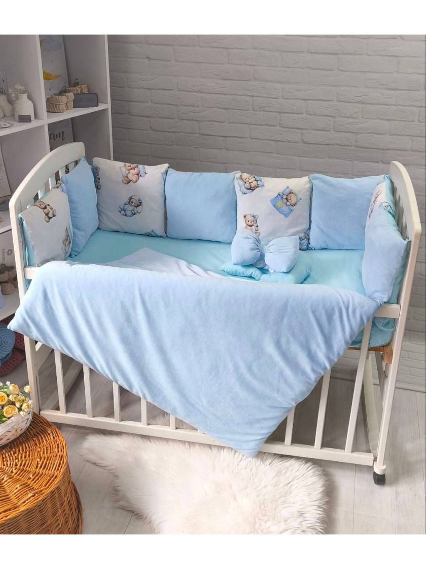 ❤ Набір на 3 боки велюр Elliz. Колір - Блакитний ведмедик на подушці (#56657465) ✓ Anna Konvert