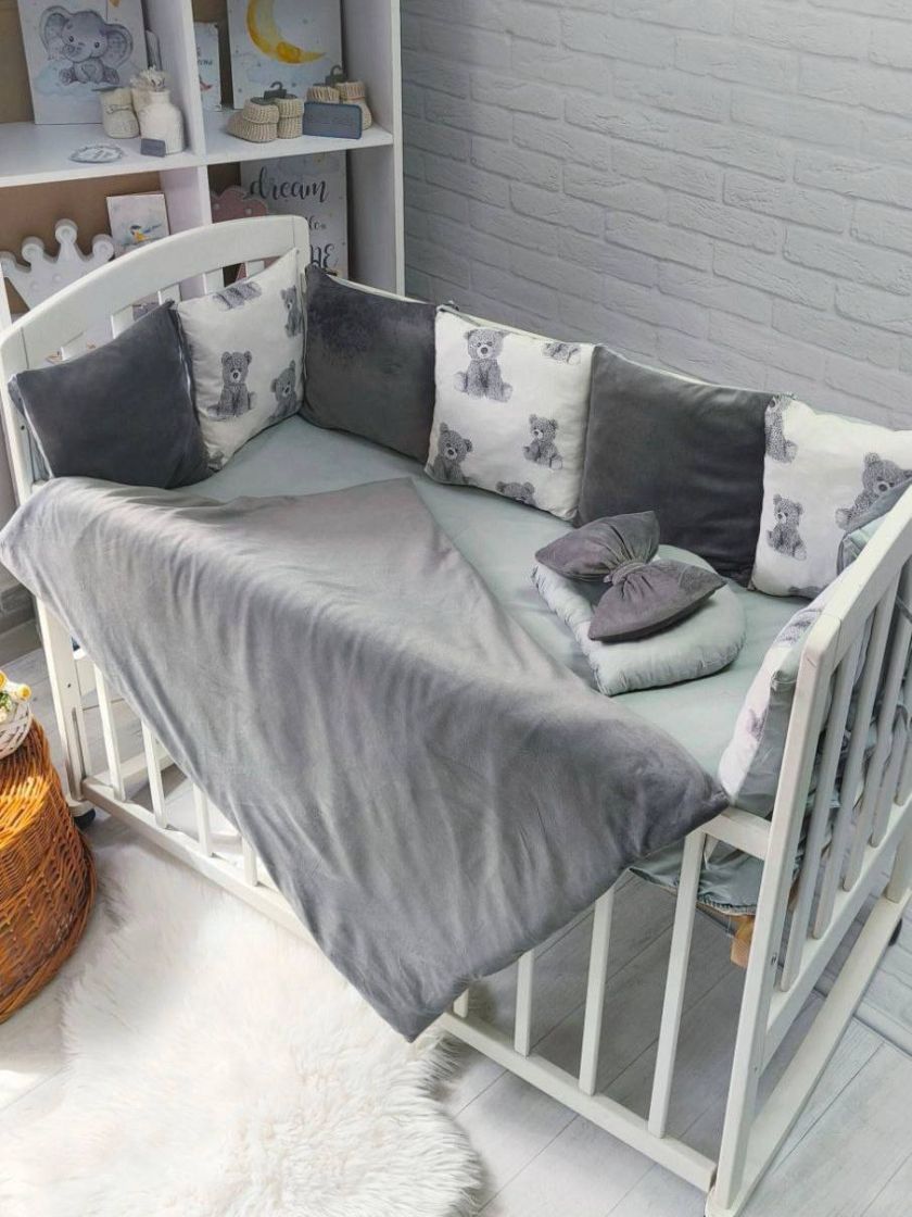 ❤ Набір на 3 боки велюр Elliz. Колір - Сірий з ведмедиком тедді (#8486274) ✓ Anna Konvert