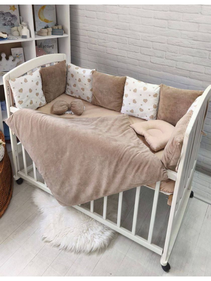 ❤ Набір на 3 боки велюр Elliz. Колір - Коричневий з коричневими серцями (#64912603) ✓ Anna Konvert