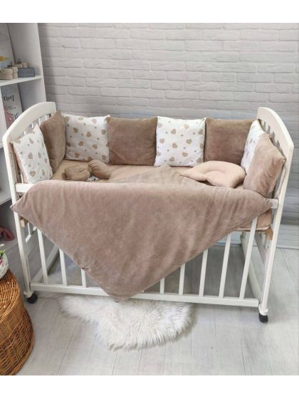 ❤ Набір на 3 боки велюр Elliz. Колір - Коричневий з коричневими серцями (#64912603) ✓ Anna Konvert 2