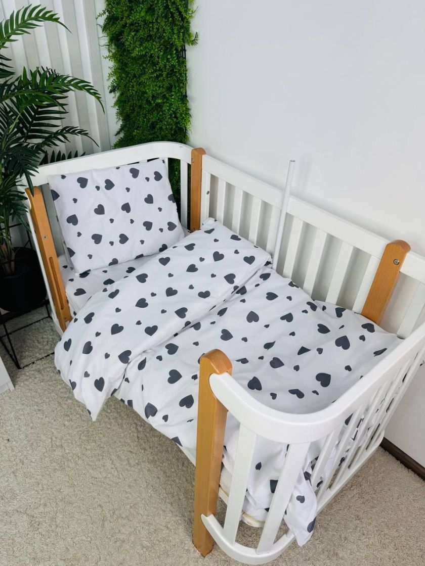 ❤ Змінна дитяча постіль, розмір підковдри 140 см на 110 см. Принт - Серця сірі великі на білому (#47729172) ✓ Anna Konvert