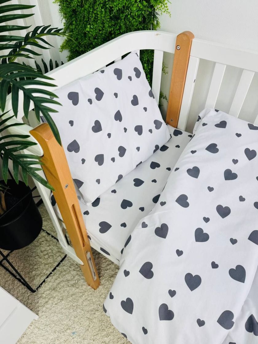 ❤ Змінна дитяча постіль, розмір підковдри 140 см на 110 см. Принт - Серця сірі великі на білому (#47729172) ✓ Anna Konvert