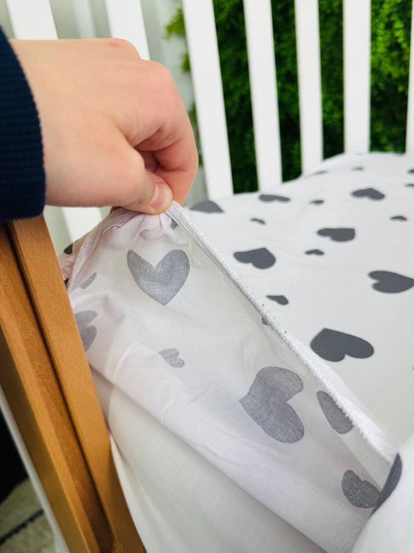 ❤ Змінна дитяча постіль, розмір підковдри 140 см на 110 см. Принт - Серця сірі великі на білому (#47729172) ✓ Anna Konvert