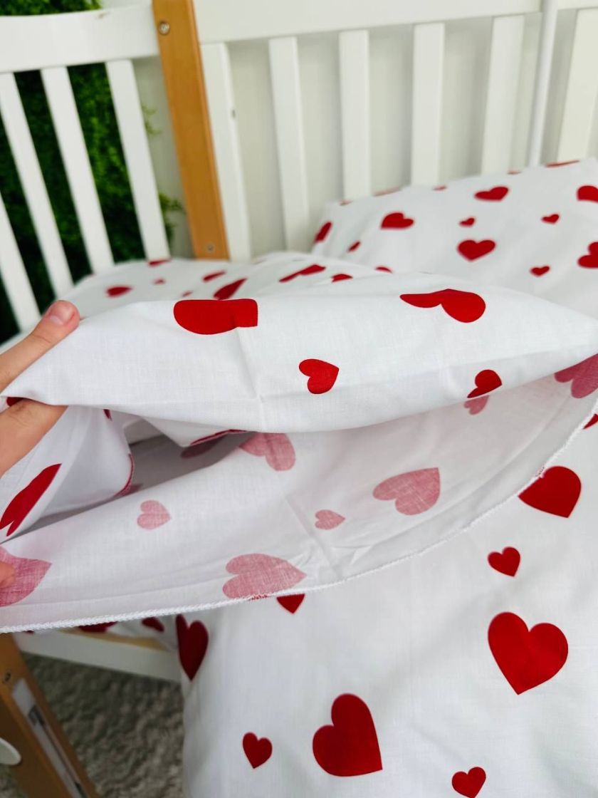 ❤ Змінна дитяча постіль, розмір підковдри 140 см на 110 см. Принт - Серця червоні великі на білому (#80842509) ✓ Anna Konvert