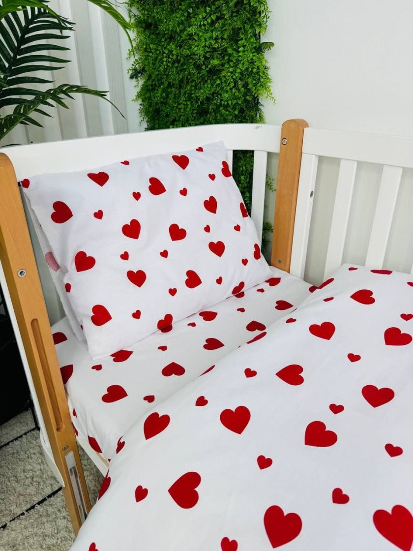 ❤ Змінна дитяча постіль, розмір підковдри 140 см на 110 см. Принт - Серця червоні великі на білому (#80842509) ✓ Anna Konvert