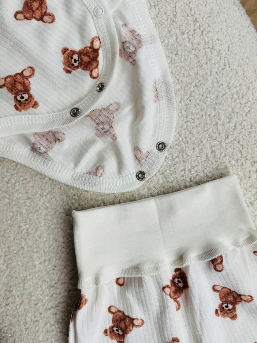 ❤ Комплект 2ка з боді з коротким рукавом, в рубчик. Принт - Сидячі ведмедики. Розмір - 56-62р (#13416282) ✓ Anna Konvert