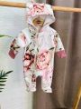 Ромпер, на флісі трьохнитка до +10 градусів.. Колір - Квіти пильно рожевий. Розмір - 68-74 см