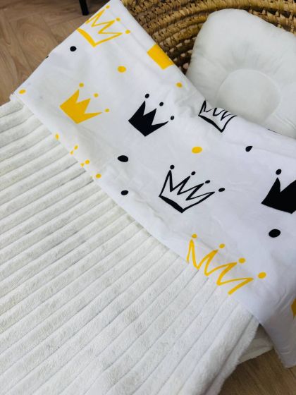 ❤ Плед в пологовий, мінкі плюш, без утеплювача, 100см на 80см. Колір, принт - Плюш смужка молочний, корони жовті (#99786205) ✓ A 2