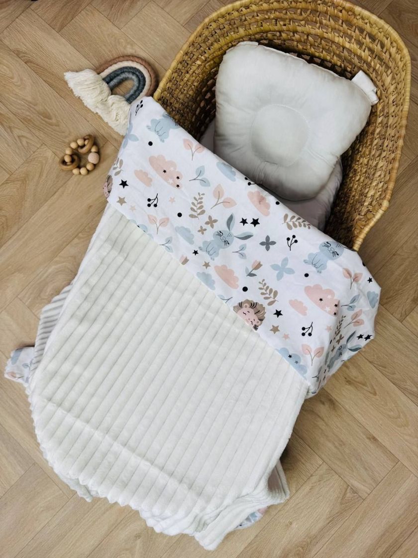 ❤ Плед в пологовий, мінкі плюш, без утеплювача, 100см на 80см. Колір, принт - Плюш смужка молочний, совенята (#31326290) ✓ Anna 