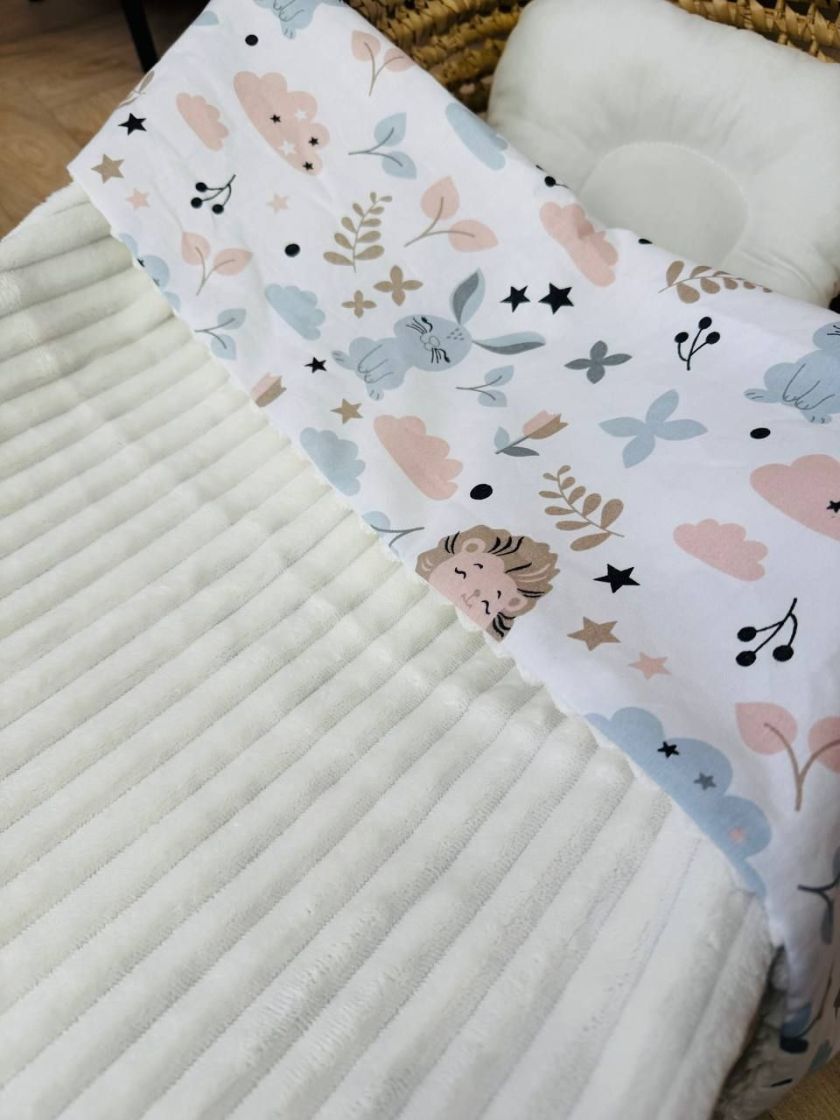 ❤ Плед в пологовий, мінкі плюш, без утеплювача, 100см на 80см. Колір, принт - Плюш смужка молочний, совенята (#31326290) ✓ Anna 