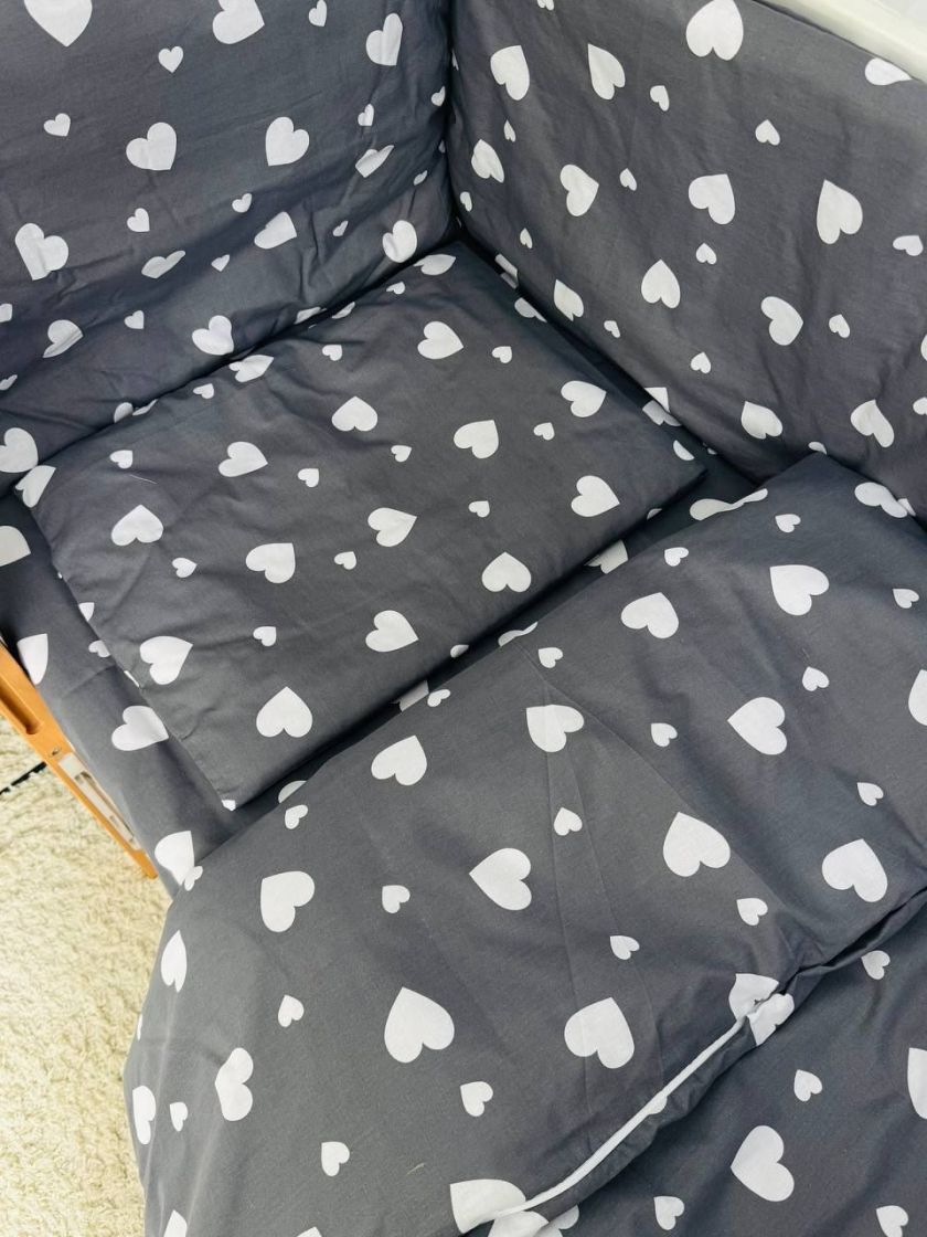 ❤ Набір у ліжко 9в1 суцільні. Принт - Серця білі великі на сірому (#4073827) ✓ Anna Konvert