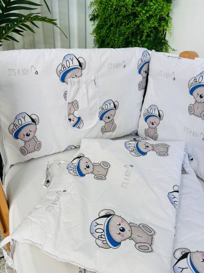 ❤ Бортики-суцільні на 4 боки ліжка, на завʼязках. Принт - Ведмедик it`s a BOY на білому, блакитна (#40733847) ✓ Anna Konvert 2