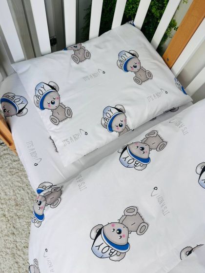 ❤ Змінна дитяча постіль, розмір підковдри 140 см на 110 см. Принт - Ведмедик it's a BOY на білому, блакитна. (#58481577) ✓ Anna  2