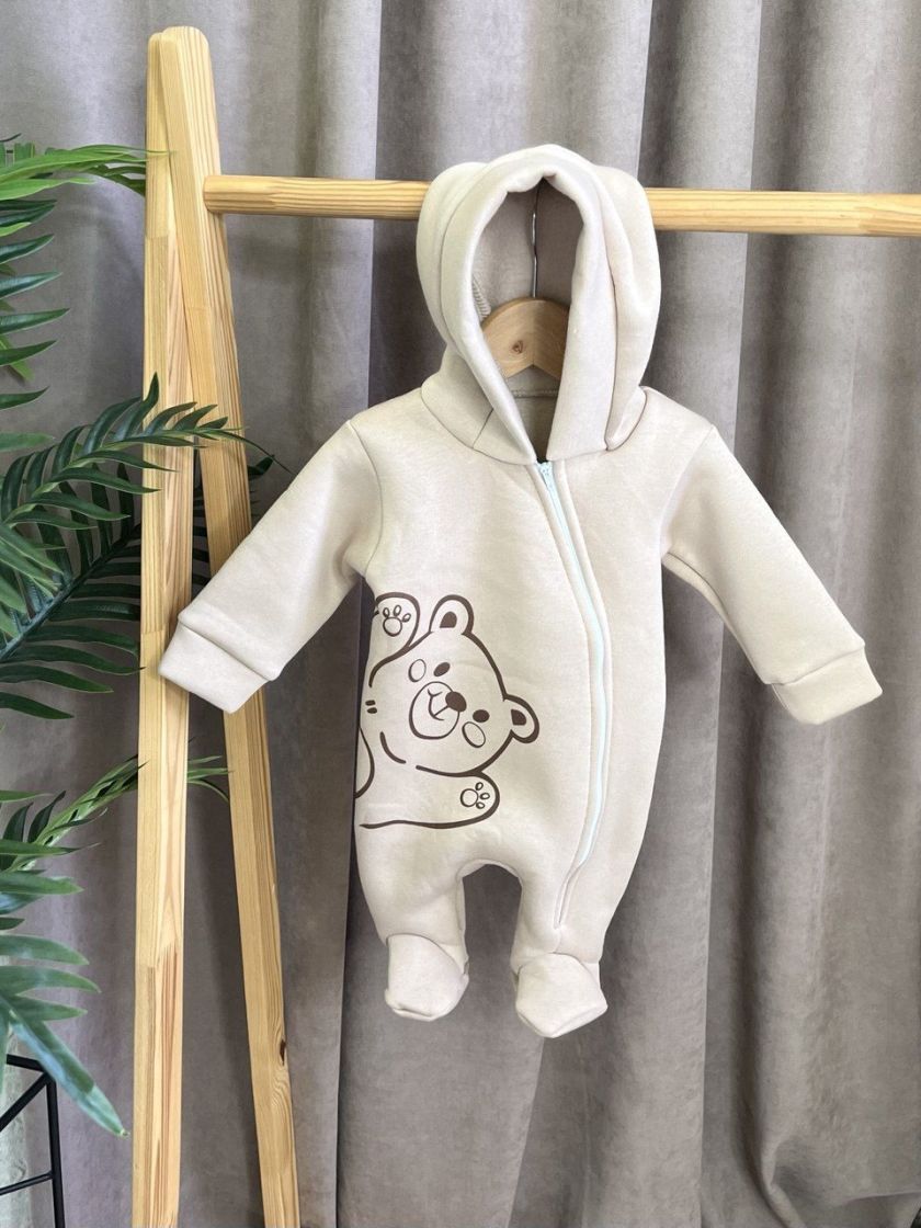 ❤ Ромпер, на флісі трьохнитка до +10 градусів.. Колір - Бежевий з принтом ведмідь. Розмір - 56-62 см (#93497828) ✓ Anna Konvert