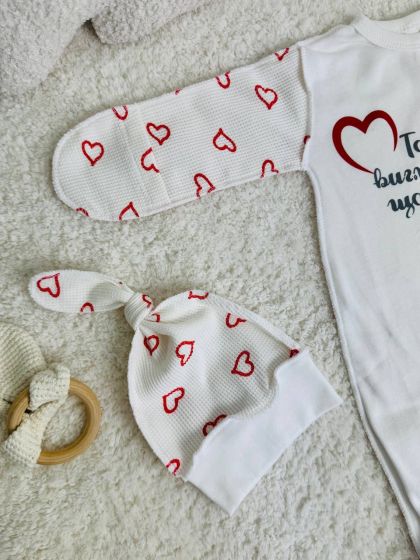 ❤ Чоловічок з шапочкою Вафелька Smile. Принт - Червоні серця "Так виглядає щастя". Розмір - 56 (#6985691) ✓ Anna Konvert 2