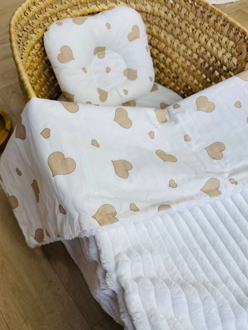 ❤ Набір у візочок, Плед без утеплення. Принт - Плюш смушка біла, серця беж (#55091971) ✓ Anna Konvert