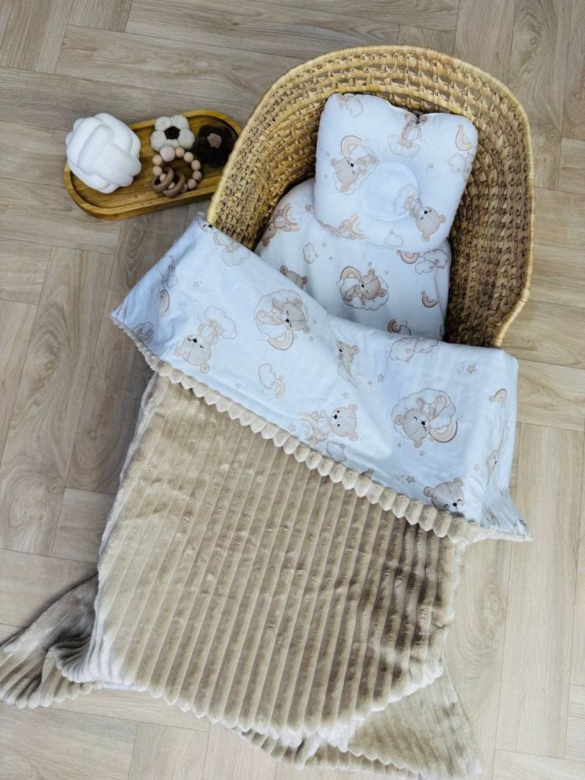 ❤ Набір у візочок, Плед без утеплення. Принт - Плюш смужка бежева, Ведмеді невзрачні. (#81582137) ✓ Anna Konvert