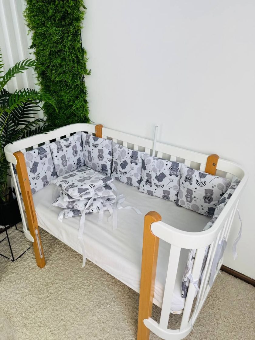 ❤ Бортики-подушки на 4 боки ліжечка, 12 подушок. Принт - Ведмідь з веселками сірий (#21575437) ✓ Anna Konvert