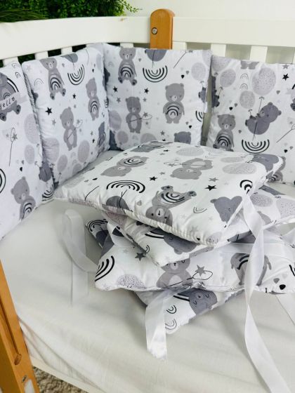 ❤ Бортики-подушки на 4 боки ліжечка, 12 подушок. Принт - Ведмідь з веселками сірий (#21575437) ✓ Anna Konvert 2