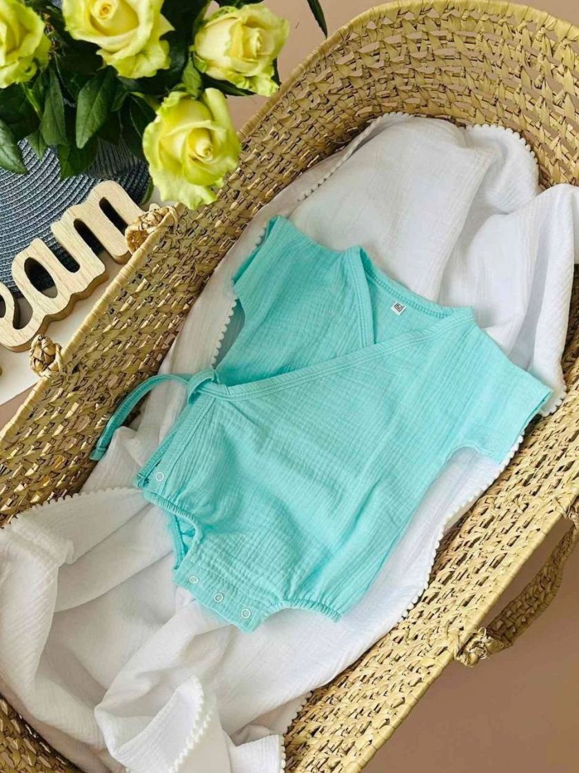 ❤ Боді муслін на зав'язках. Колір - Бірюзовий. Розмір - 62 (#84006510) ✓ Anna Konvert