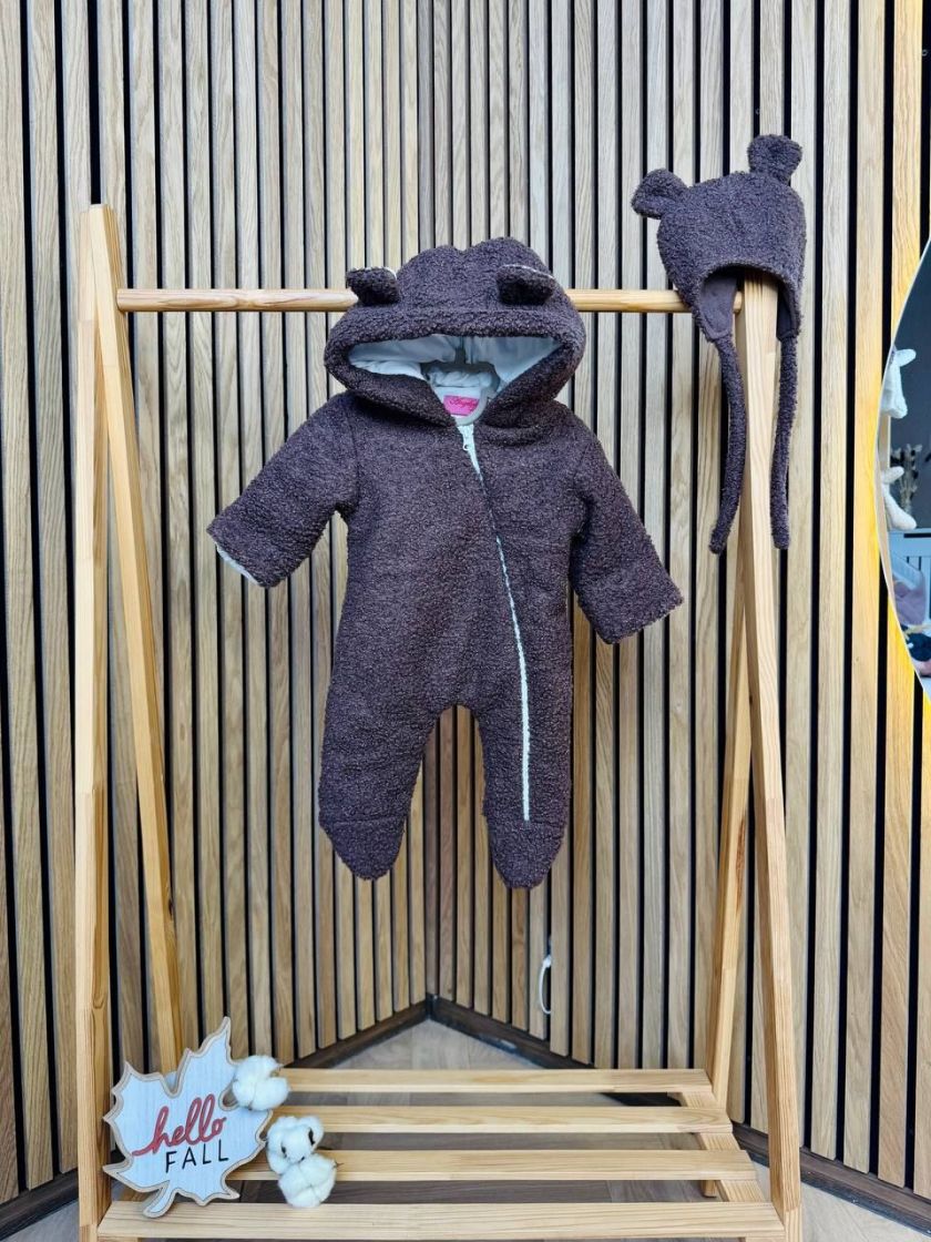 ❤ Демісезонний комбінезон Бараш з шапочкою, 0-4 міс.. Колір - Шоколад (#10461878) ✓ Anna Konvert