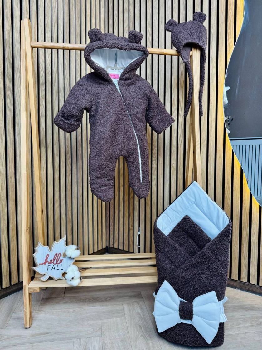 ❤ Демісезонний комбінезон Бараш з шапочкою, 0-4 міс.. Колір - Шоколад (#10461878) ✓ Anna Konvert