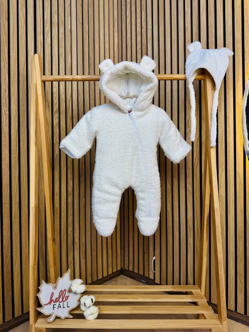 ❤ Демісезонний комбінезон Бараш з шапочкою, 0-4 міс.. Колір - Молочний (#36208040) ✓ Anna Konvert