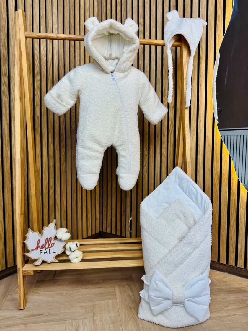 ❤ Демісезонний комбінезон Бараш з шапочкою, 0-4 міс.. Колір - Молочний (#36208040) ✓ Anna Konvert