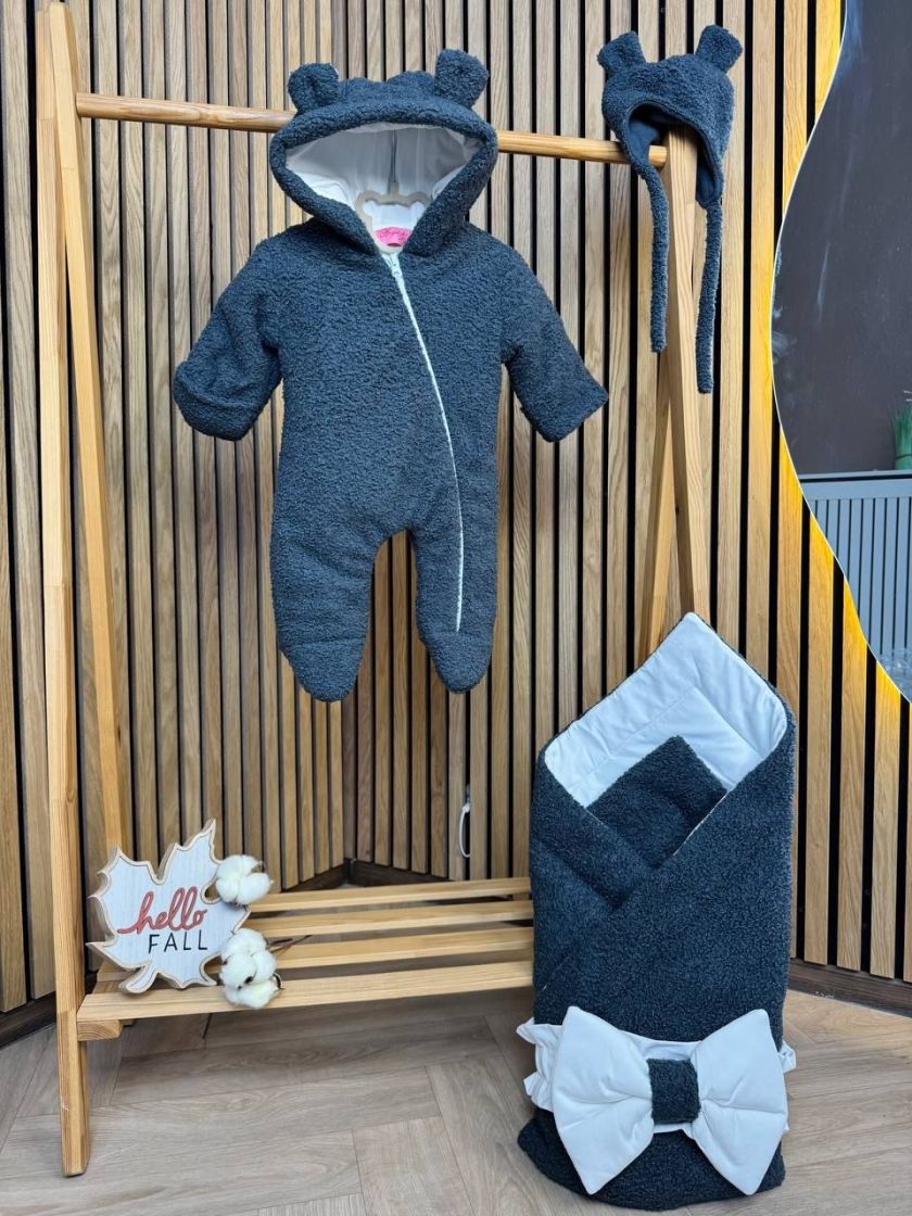 ❤ Демісезонний комбінезон Бараш з шапочкою, 0-4 міс.. Колір - Графіт (#89276098) ✓ Anna Konvert