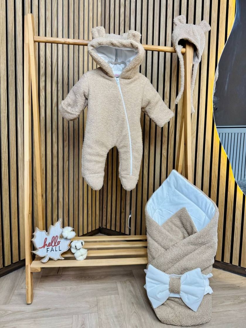 ❤ Демісезонний комбінезон Бараш з шапочкою, 0-4 міс.. Колір - Бежевий (#98455189) ✓ Anna Konvert