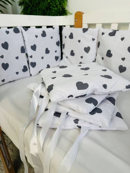 ❤ Бортики-подушки на 4 боки ліжечка, 12 подушок. Принт - Серця сірі великі на білому (#96927182) ✓ Anna Konvert 2