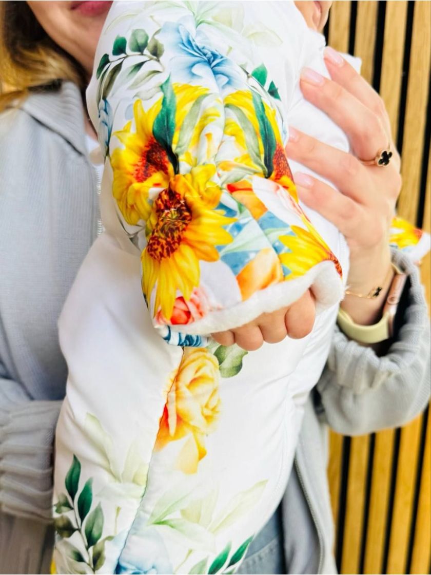 ❤ Комбінезон Принти кольорові, "Маленький ведмедик". Принт - Соняшники на білому. Розвір - 0-3міс. Сезон - Демісезонний (#222982