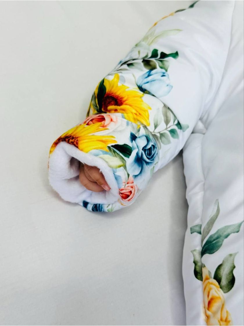 ❤ Комбінезон Принти кольорові, "Маленький ведмедик". Принт - Соняшники на білому. Розвір - 3-6міс. Сезон - Демісезонний (#168130