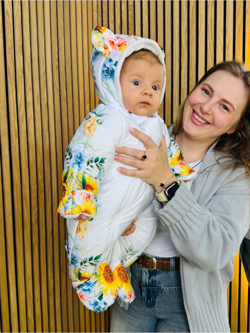 ❤ Комбінезон Принти кольорові, "Маленький ведмедик". Принт - Соняшники на білому. Розвір - 3-6міс. Сезон - Зимовий (#63307014) ✓