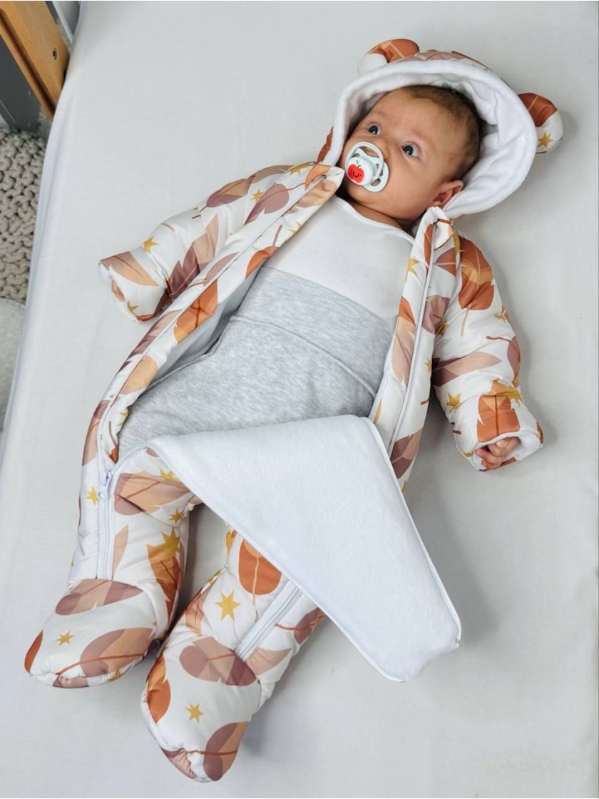 ❤ Комбінезон Принти кольорові, "Маленький ведмедик". Принт - Жовте пір'ячко. Розвір - 3-6міс. Сезон - Демісезонний (#29133140) ✓