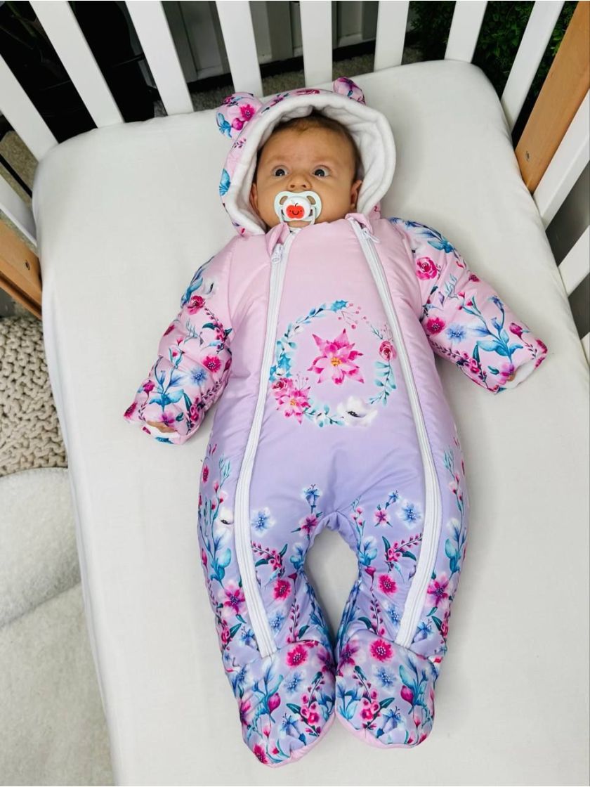 ❤ Комбінезон Принти кольорові, "Маленький ведмедик". Принт - Квіти на рожевому градієнті. Розвір - 3-6міс. Сезон - Демісезонний 