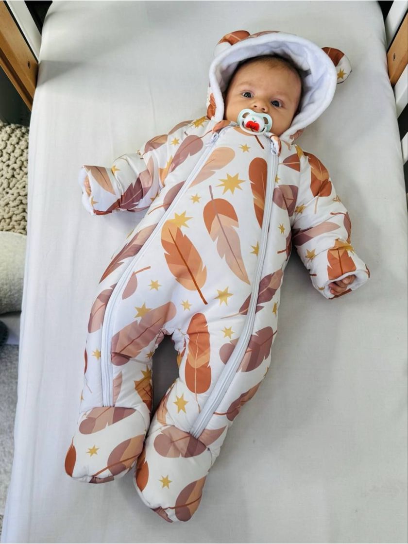 ❤ Комбінезон Принти кольорові, "Маленький ведмедик". Принт - Жовте пір'ячко. Розвір - 0-3міс. Сезон - Зимовий (#82738625) ✓ Anna