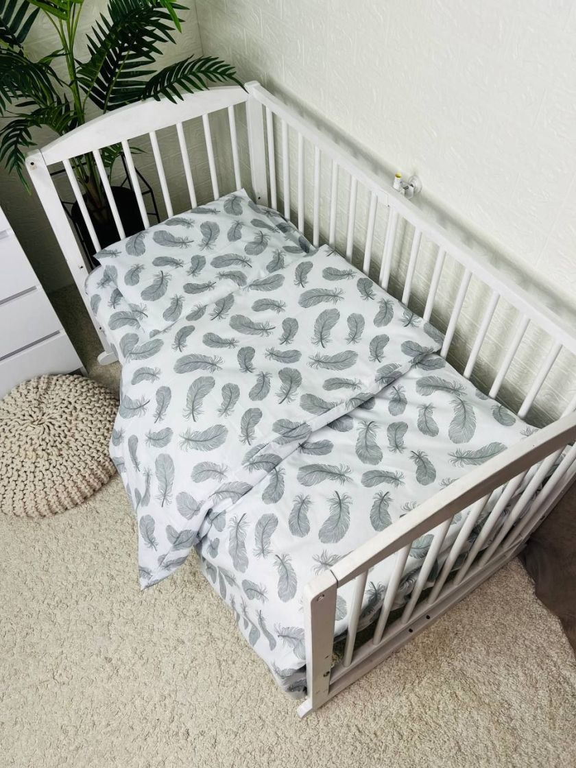 ❤ Змінна дитяча постіль, підковдра 110см на 90см. Принт - Пір'я сірі на білому (#95179860) ✓ Anna Konvert