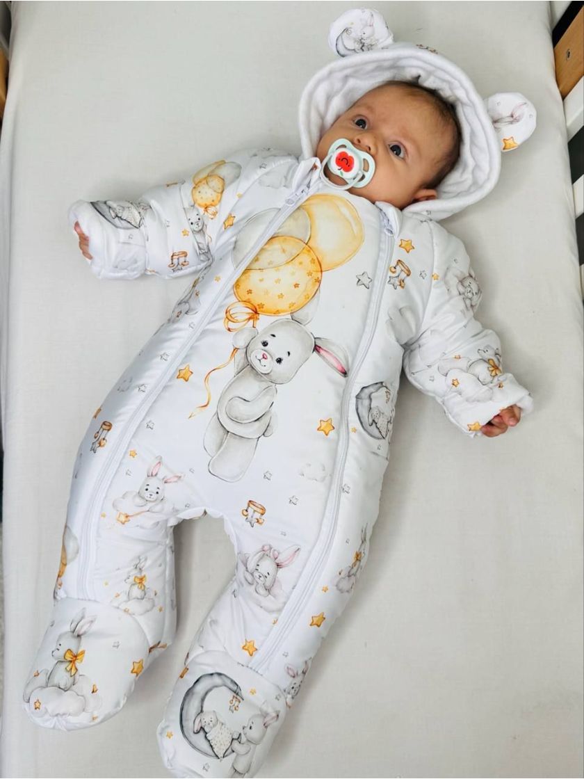 ❤ Комбінезон Принти кольорові, "Маленький ведмедик". Принт - Зайка з жовтими шариками. Розвір - 0-3міс. Сезон - Демісезонний (#8