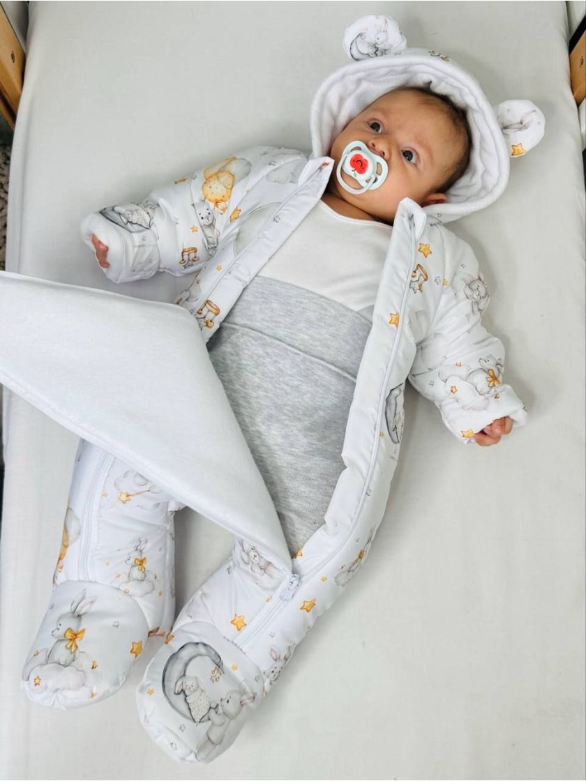 ❤ Комбінезон Принти кольорові, "Маленький ведмедик". Принт - Зайка з жовтими шариками. Розвір - 0-3міс. Сезон - Зимовий (#623159