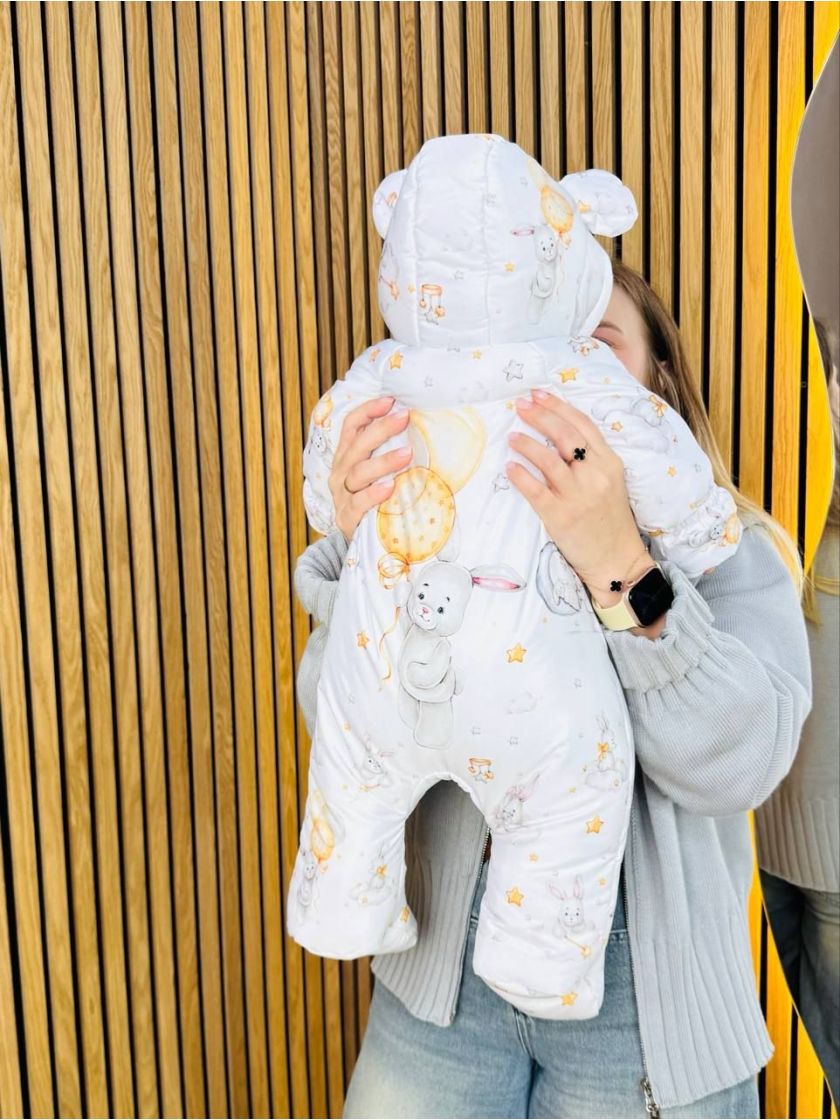 ❤ Комбінезон Принти кольорові, "Маленький ведмедик". Принт - Зайка з жовтими шариками. Розвір - 3-6міс. Сезон - Зимовий (#706861