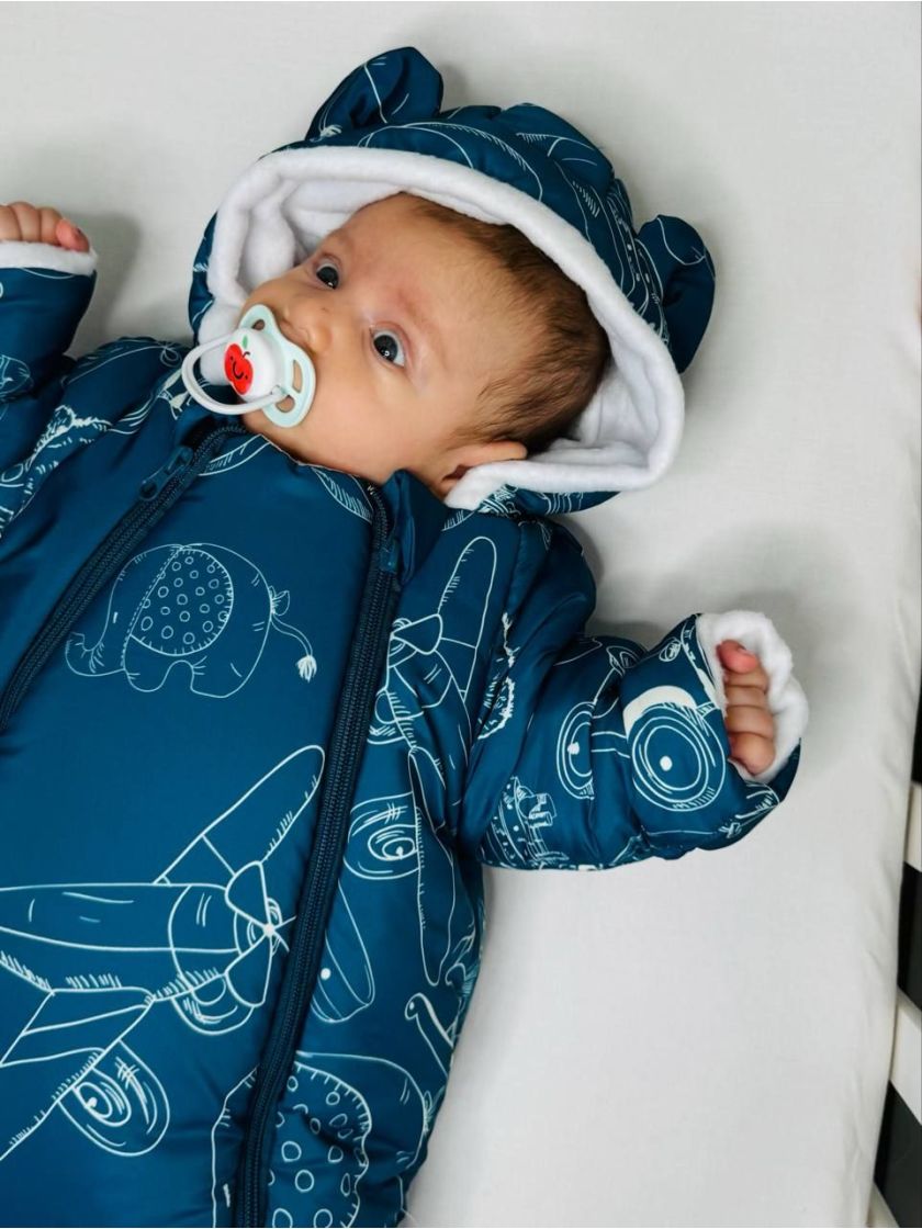 ❤ Комбінезон Принти кольорові, "Маленький ведмедик". Принт - Різні малюнки на синьому. Розвір - 3-6міс. Сезон - Демісезонний (#3