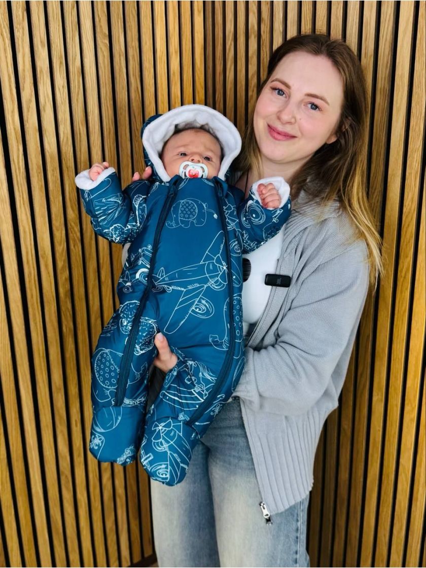 ❤ Комбінезон Принти кольорові, "Маленький ведмедик". Принт - Різні малюнки на синьому. Розвір - 0-3міс. Сезон - Зимовий (#571775