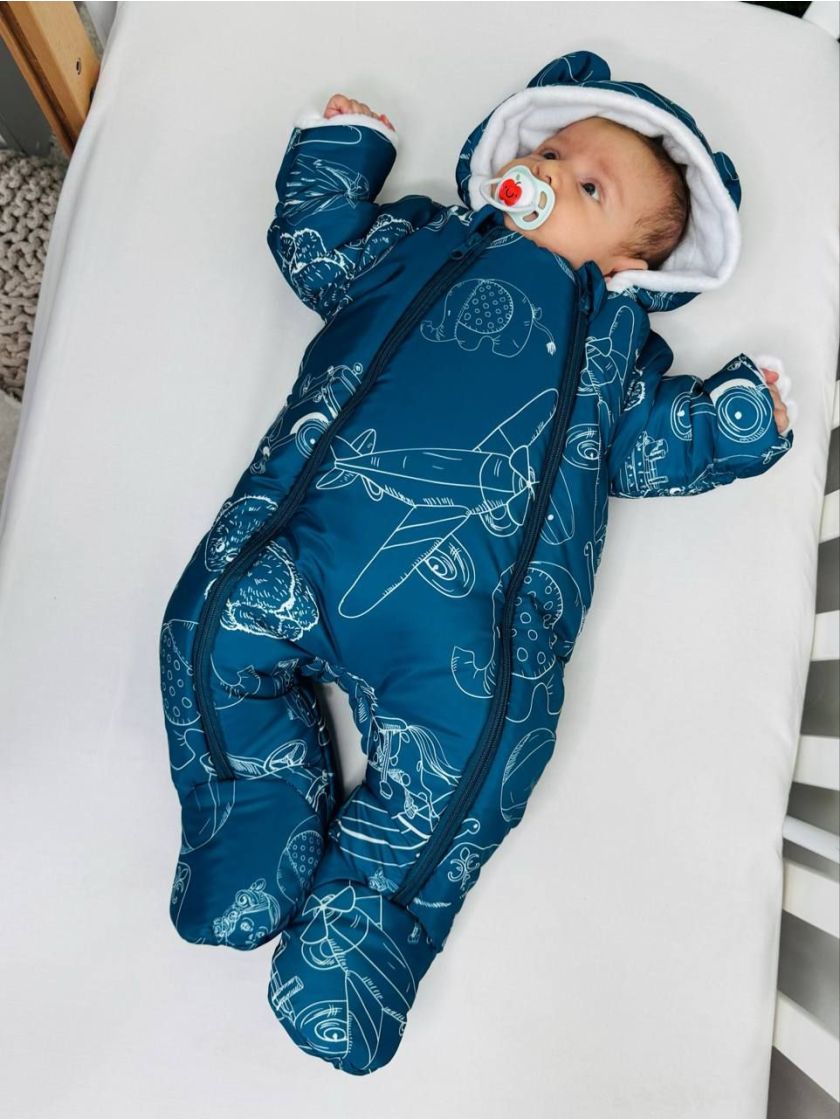 ❤ Комбінезон Принти кольорові, "Маленький ведмедик". Принт - Різні малюнки на синьому. Розвір - 0-3міс. Сезон - Зимовий (#571775